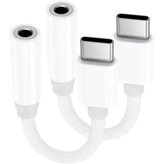Apple MFi-zertifizierter USB-C-auf-3,5-mm-Klinkenadapter, Typ C auf 3,5-mm-Kopfhörer-Aux-Digital-Audio-Kopfhörer-Adapter für iPhone 17, 16, 15, Samsung Galaxy Pixel, iPad, Weiß, 2 Stück