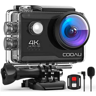camlance 4K Action Cam mit 64G SD Card, 40M Unterwasserkamera WiFi 170° Helmkamera HD 20MP Wasserdicht Actionkameras EIS mit 2.4G Fernbedienung 2* Akkus Helmhalterung Zubehör Kits