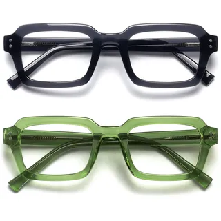 OPULIZE EDG Blaulichtfilter Lesebrille für Damen Herren, Entspiegelt Blendfreie UV400-Schutz Federscharnier Anti-Müdigkeit, Rechteckiger Rahmen, Computerbrillen Gaming, 2er-Pack Schwarz Grün +1,00