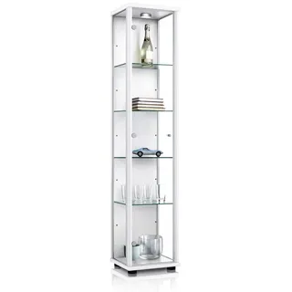 K-Möbel Glasvitrine Stehend (176x37x33cm) - Made in Germany - Vitrinenschrank Weiss mit 4 höhenverstellbaren Glasböden & LED - Vitrine Glas stehend - Glasschrank - Display Cabinet