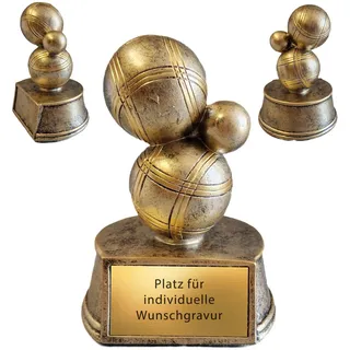 eberin · 3D Bowl Pokal · Bosseln · Boccia · Boule · Boulekugeln & Zielkugeln in 3D · schwere Resinfigur Pétanque Bronze/Gold · Pokal mit Wunschtext · Größe 15 cm