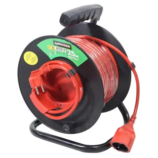 Ausziehbarer Kabeltrommel, 25 m, IP20, Kabel 3 x 1,5 mm für den Außenbereich, ermöglicht die Organisation und Erweiterung elektrischer Installationen im Freien.