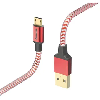 Hama Ladekabel und Datenkabel "Reflective" (USB-A Stecker auf Micro-USB, USB 2.0, vergoldet, 480 MBit/s, 20 V, 3 A, 1,5 m) Rot