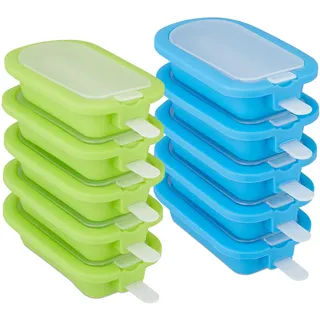 Relaxdays Eisformen 10er Set, Silikon, Formen für EIS am Stiel, BPA-frei, Stieleisformen, Wassereisformen, blau/grün