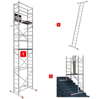 ALTEC Aluminium Arbeitsgerüst AluCombine® 3.0, Alu Standgerüst mit Traverse & Wandanker, maximale Arbeitshöhe 7 Meter 700 cm