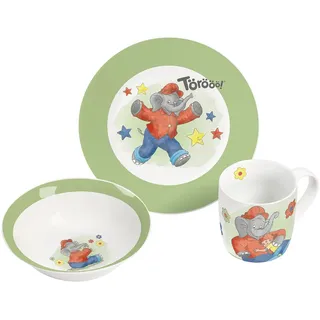 Geda Labels Benjamin Blümchen Kindergeschirr Watercolor 3-teilig, Mehrfarbig, Cartoon, Porzellan, BPA-frei, Spülmaschinengeeignet, Mikrowellengeeignet
