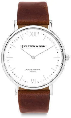 KAPTEN & SON - CAMPUS - silver brown leather / 40 MM