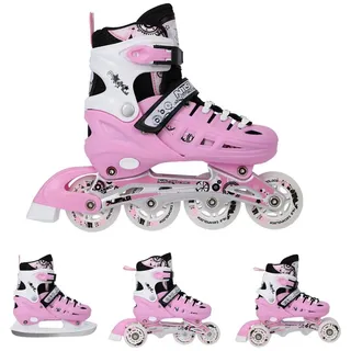 Nils Extreme 4in1 Skates verstellbare Rollschuhe mit Der Austasuschbaren Eishockey-kufe NH10905 schwarz|rosa|weiß 39-42