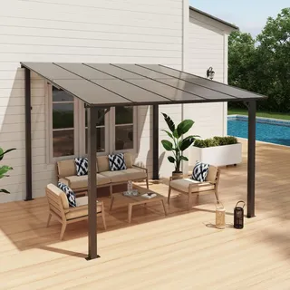OC Orange-Casual Terrassenüberdachung, 3x3m Pergola, Anti-UV Carport mit Sonnendach aus PE-Platte&Aluminium, 3 Packets insgesamt, Pavallon für Garten, Hinterhof, Schwimmbad