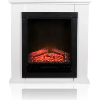 Classic Fire Elektrokamin Lugano 1800W - Elektrischer Kamin mit Heizung, LED Beleuchtung, einstellbarem Thermostat bis zu 50 Grad - 71 x 70 x 22 cm - Weiß/Schwarz