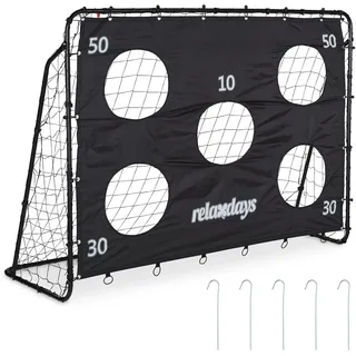 Relaxdays Fußballtor mit Torwand, Garten, Kinder & Erwachsene, Soccertor, HBT 153x217x75 cm, Stahl, Tor Fußball, Schwarz, Weiß, Grau, 153 x 217 x 75 cm