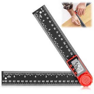 Rotierender Winkelmesser Digital 360°, 200 mm Winkellehre mit Lcd Anzeige,HOLD und Feststell Funktion, 2 in 1 Digitaler Winkelmesser für Maschinenbau,Holzbearbeitung,Bauwesen und Messung,Schwarz