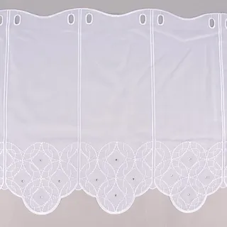 Scheibengardine nähfrei Stickerei Glitzersteweiß 45cm