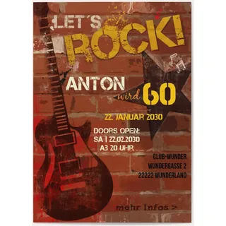 Einladung 60. Geburtstag Rot online gestalten und bestellen - Rock'n Roll | Wunderkarten.de