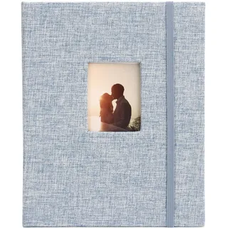 3-Zoll-Fotoalbum, Kleines Bilderbuch mit Taschen für 208 Fotos, Dekoratives Fotoalbum aus Baumwolle und Leinen für Visitenkarten, Briefmarken, Tickets (Blau)