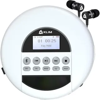 Klim Nomad - NEU 2024 - Tragbarer CD-Player Discman mit langlebigem Akku - Inklusive Kopfhörer - Kompatibel mit CD-R, CD-RW, MP3 - Mit TF-Reader, Radio FM, Bluetooth - Ideal für Autos - Weiß