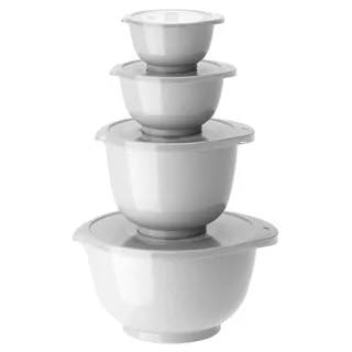 Rosti Margrethe Schüssel Set, Rührschüssel Set, 8-Teilig mit 4 Rührschüsseln und 4 Deckel, Teigschüssel aus Recycelbarem Kunststoff, 0,25 Liter, 0,5 Liter, 1,5 Liter und 3 L Weiss, 8tlg