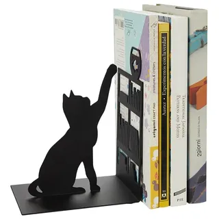 Trendform Balvi Buchstütze Fishing Cat Schwarz Farbe bookend mit dekorativer Figur Katze und Aquarium Bibliothe