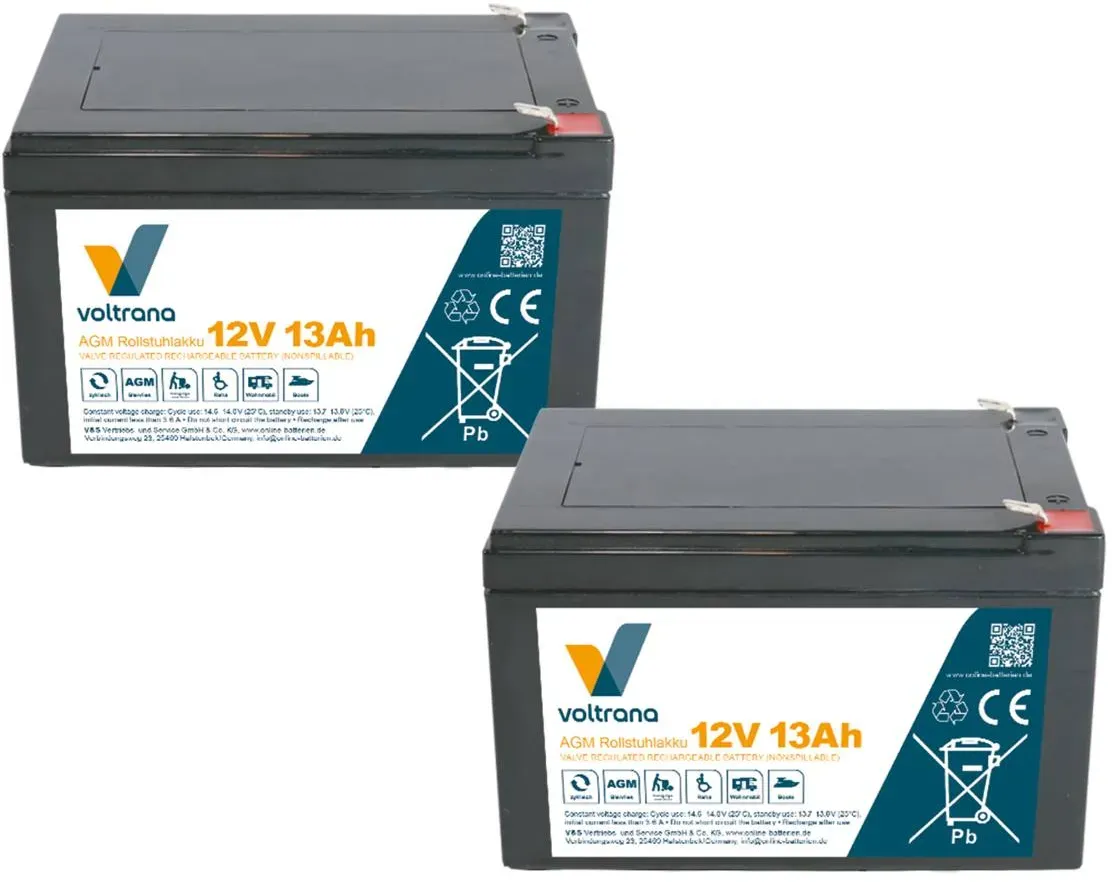 Rollstuhlakku passend für Invacare Zoom 220 24V 2 x 12V 13Ah – Voltrana Ersatzakku