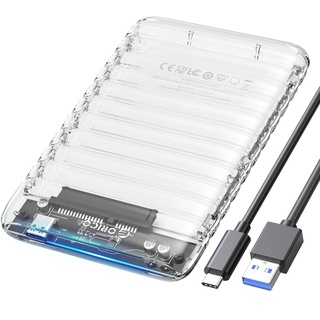 Festplattengehäuse 2 5 zoll USB C, ORICO 6Gbps Transparent Extern Gehäuse für 2.5 Zoll 7-9,5mm SATA I II III HDD/SSD, Unterstützt 6 TB, UASP, Werkzeugfreie, Tragbar SSD Gehäuse mit USB Kabe(2139C3)