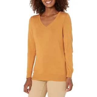 Amazon Essentials Damen Regular-Fit Leichter Langarm-Pullover V-Ausschnitt (In Übergröße Erhältlich), Senfgelb Meliert, XXL