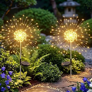 Dekofun Gartendeko Solarleuchten für Außen 2 Stück 120 LED Solar Feuerwerk Gartenbeleuchtung, 8 Modi Solarlichter Pusteblume Wetterfest Solarstecker Gartenlichter für Außen Terrasse Balkon Deko