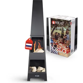 HEAT Outdoor Living Oslo - Terrassenofen - Feuertonne & Feuerstelle für entspannte Abende - Feuersäule Outdoor - Terrassenkamin und Gartenkamin - Gartenofen aus Stahl - Holzofen - 36x36x150cm