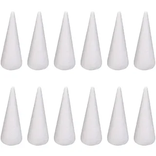 F Fityle 12 Stück Bastelschaum-Kegel, weiße Styropor-Kegel, Dekorationen, Schaumstoff-Baumkegel, Weihnachtsbaum für Festivals, Aktivitäten im Klassenzimmer, 15cm