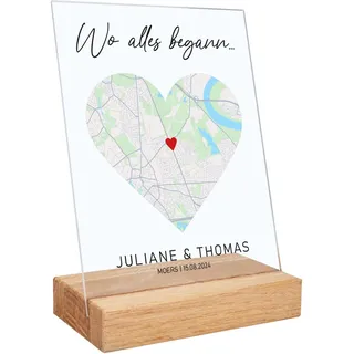 GRAVURZEILE Personalisierte Geschenke – Jahrestag Geschenk für Sie & Ihn, Hochzeitstag Geschenk für Frauen, Männer, Partner, Freund, Freundin mit Koordinaten - Wo alles begann - Bunt