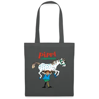 Spreadshirt Pippi Langstrumpf Pippi Hebt Kleiner Onkel Stoffbeutel, One size, Graphite - Einheitsgröße