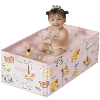 Babybadewanne Faltbar, Tragbare Baby Badewanne für Neugeborene und Kleinkinder 0–3 Jahre, Platzsparende Faltwanne mit süßem Tiermotiv, PVC Kinderbadewanne für Dusche, Reise und Zuhause, Gelb