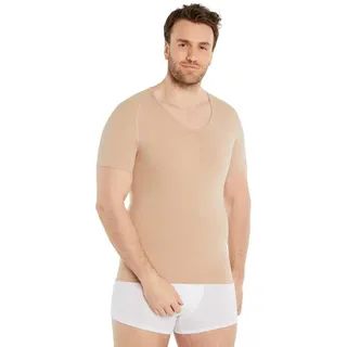 FINN Design Shapinghemd Figurformendes Kurzarm Kompressions-Shirt Herren mit Bauchweg Effekt Shapewear Unterhemd aus Baumwolle für einen flacheren Bauch beige XL