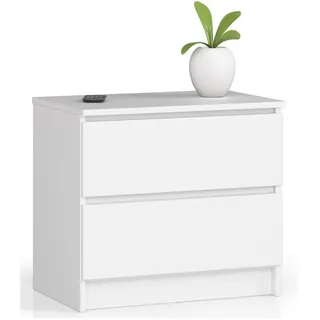 akord furniture factory Akord Nachtschrank, Weiß, Nachbildung, 2 Schubladen, Rechteckig,Rechteckig, 60x55x40 cm, Schlafzimmer, Nachttische