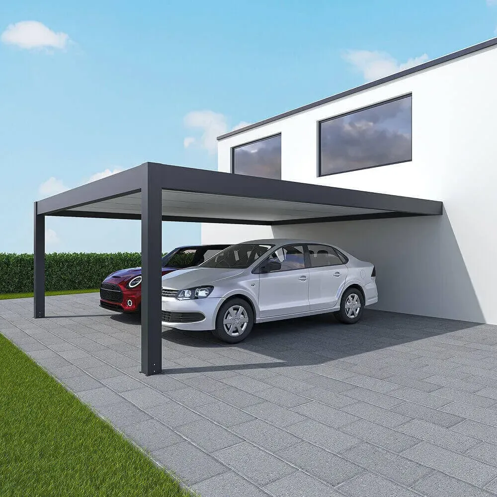 Doppelcarport, Premium, Anthrazit RAL 7016, 600.0 x 488.8 cm, Durchgangshöhe 195 cm, individuell konfigurieren