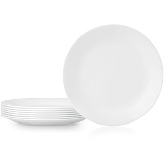 CORELLE Vitrelle 8-teiliges Speiseteller-Set, dreischichtiges Glas und splitterfest, leichte runde Teller, Winter Frost White