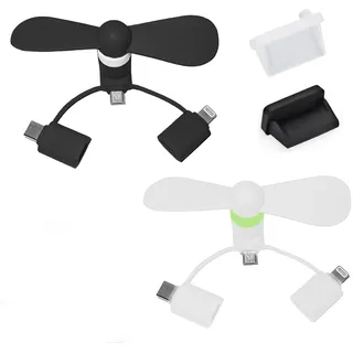 Mini-Handy-Lüfter, 3-in-1 Handy-Ventilator, Tragbarer Kühler Rotierender Ventilator, Micro-USB/Typ C/Lightning-Port-Ventilator, Mini-Handy-Ventilator, 2 PCS