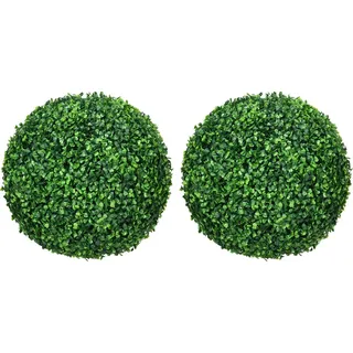 HOMCOM Buchsbaumkugel 2er Set, Künstliche Pflanzen, Zimmerpflanze mit UV-Schutz, Pflanze Deko, Kunstbaum für Indoor, Outdoor, Grün - Grün