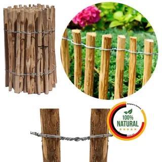 Floranica Staketenzaun aus Haselnuss Kastanie 1 laufender Meter x 50cm hoch 8-10cm Zwischenraum Hühnerzaun Lattenzaun Gartenzaun, Rollzaun,Hundezaun