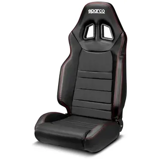 Sparco Sportsitz R100+ Schwarz Kunstleder + Rote Nähte (Verstellbar), Black