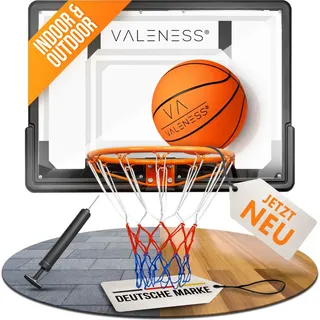 valeness VALENESS® Basketballkorb Indoor und Outdoor zur Wandmontage - Basketballkorb Set mit Montagematerial, Pumpe und Ball