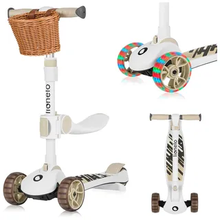 lionelo Franky 2-in-1 Kinder-Balance-Roller ab 3 Jahre bis 50 kg Laufrad ab 1 Jahr bis 20 kg Höhenverstellbar, LED-Räder, rutschfestes Trittbrett, Korb