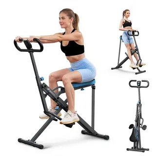 MERACH Bauchtrainer Fitnessgerät für Zuhause, Bauchmuskeltrainer, Rückentrainer (3 einstellbare Widerstandsbänder, bis 158 kg belastbar, klappbar, Platzsparend, verstellbarem Sitz, Armlehne und Lenker, LCD-Monitor), Kniebeugentrainer, Heimtrainer, Bauchtrainer für Ganzkörpertraining grau