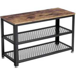 VASAGLE Schuhbank mit 2 Gitterablagen 30 cm x 73 cm x 45 cm Braun-Schwarz