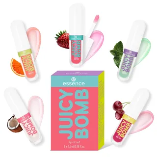 essence JUICY BOMB lip oil set 01, Lippenpflege, Mehrfarbig, acetonfrei, vegan, ohne Mikroplastikpartikel, glutenfrei, 1er Pack (5pcs)