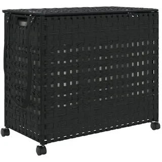 vidaXL Wäschekorb mit Rollen Schwarz 66x35x60 cm Rattan