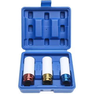 FreeTec 3tlg Kraft Schoneinsatz Set, 1/2" Alufelgen Schonnüsse Set, 17mm 19mm 21mm Steckschlüsselsatz Radmuttern, Schlagschrauber Reifenwechsel, Radwechsel Nuss Radschrauben Nüsse Set, 78mm Länge