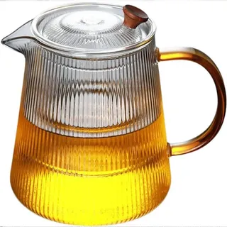 Bluedeer - Teekanne gestreiftes Glas mit Griff verdickter hitzebeständiger 1000ml