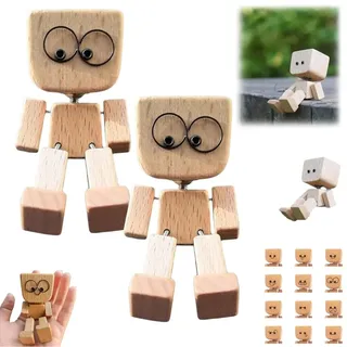 Charmante Kleine Holzfigur, Die Schwankt, Zitternde Holzmannfigur, Wackelmann Mit Wackelfüßen Und 12 Magnetischen Ausdrüc-k-en, Schreibtischdekoration Aus Holz, Handgefertigt