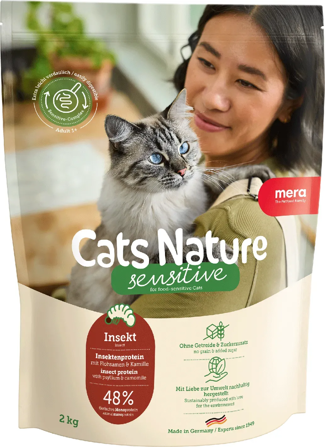 Katzenfutter Sensitiv Getreidefrei - mera Cats Nature Sensitive Insekt - Trockenfutter 4x2kg 4x 2kg