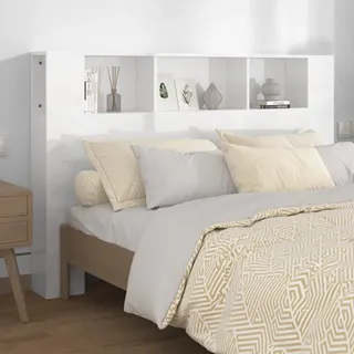 Festnight kopfteil Bett 160 mit ablage Kopfteil mit Aufbewahrung kopfteil Holz 160 Kopfteil-Regal Wand-Kopfteil Betthaupt Bettkopfteil Schlafzimmer-Hochglanz-Weiß-160x18,5x104,5 cm